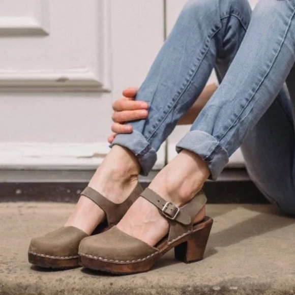 Lotta's Stockholm Highwood Taupe Clogs Oiled Nubuck Leather Brown Base 38 / 7.5 - Picture 2 of 15